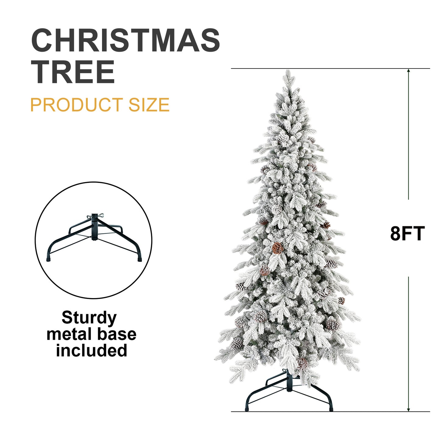 Frosted Artificial Christmas Tree with Pine Cones and Gifts – Holiday Home Decoration