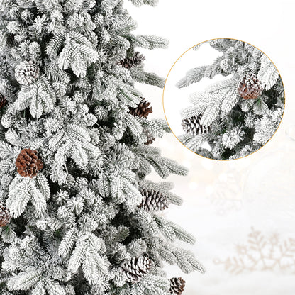 Frosted Artificial Christmas Tree with Pine Cones and Gifts – Holiday Home Decoration