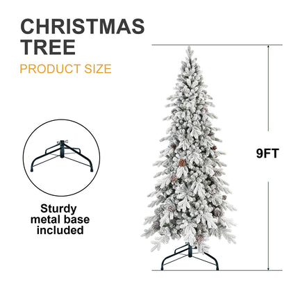 Frosted Artificial Christmas Tree with Pine Cones and Gifts – Holiday Home Decoration