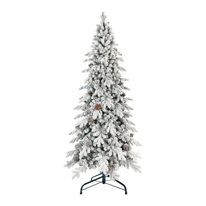 Frosted Artificial Christmas Tree with Pine Cones and Gifts – Holiday Home Decoration