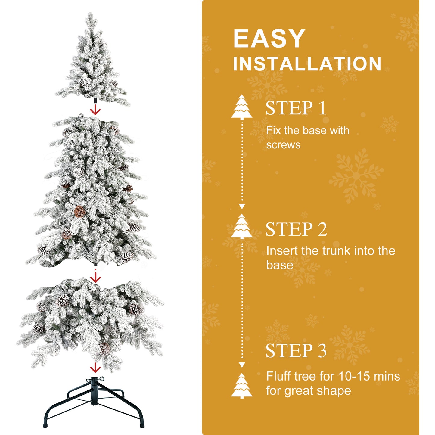 Frosted Artificial Christmas Tree with Pine Cones and Gifts – Holiday Home Decoration