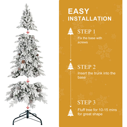 Frosted Artificial Christmas Tree with Pine Cones and Gifts – Holiday Home Decoration