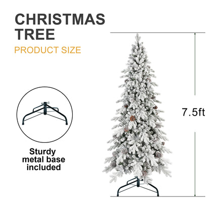 Frosted Artificial Christmas Tree with Pine Cones and Gifts – Holiday Home Decoration